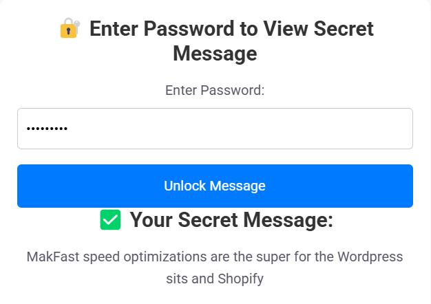 Secret Message Generator password unlock and revealed message.