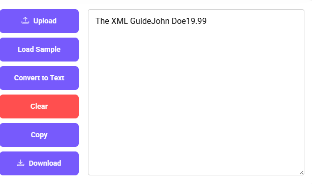 XML converted to plain text with sidebar buttons