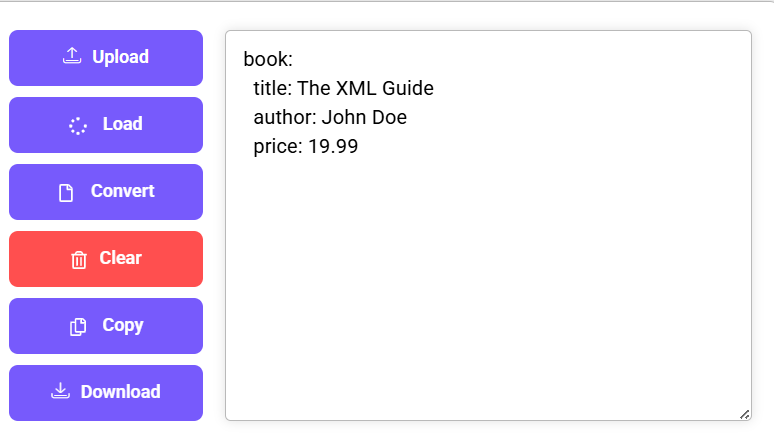 YAML result from XML to YAML converter with book info.