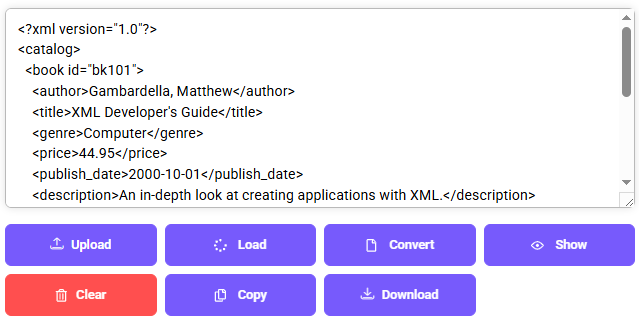 Sample XML data used for XML to HTML conversion.