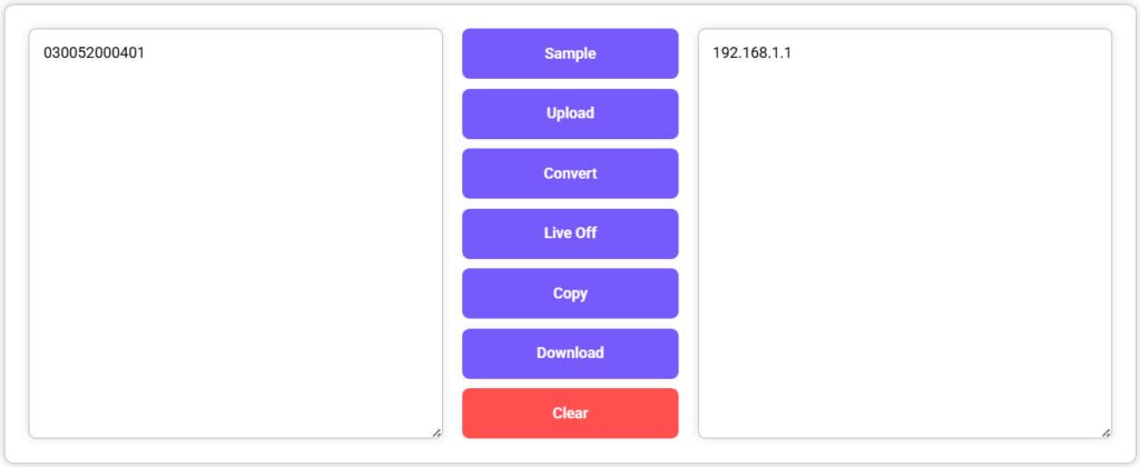 Octal to IP Converter showing conversion of octal to IP address: 192.168.1.1.
