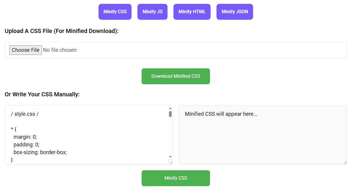 Css Minification Tool - MakFast