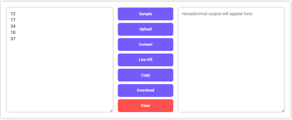Octal to Hexa Converter with octal input entered, no output yet.