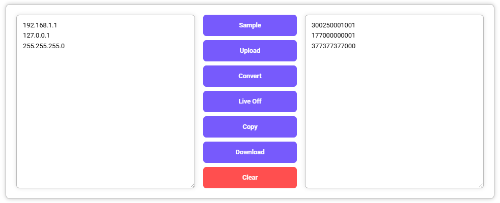 IP to Octal Converter showing conversion of IP addresses to octal values.