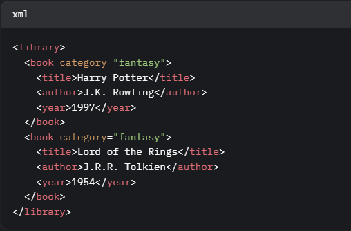 XML with two fantasy books: "Harry Potter" and "Lord of the Rings"