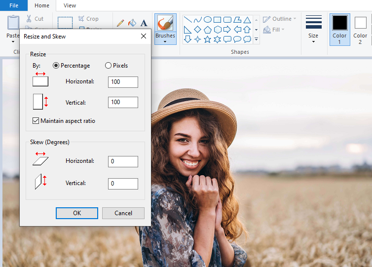 click Resize and Skew