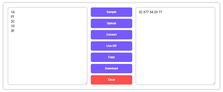 Hexa to Octal Converter showing octal output after conversion.