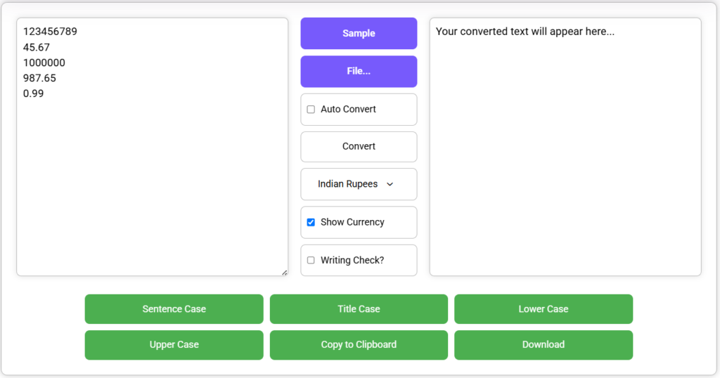 Number to Word converter tool with numeric input