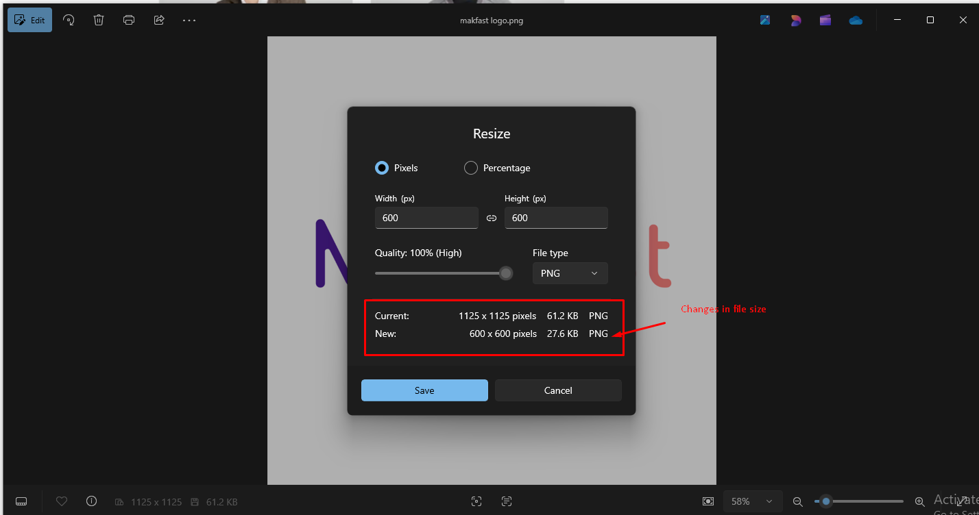  the resize menu, you can pick preset sizes or enter custom dimensions
