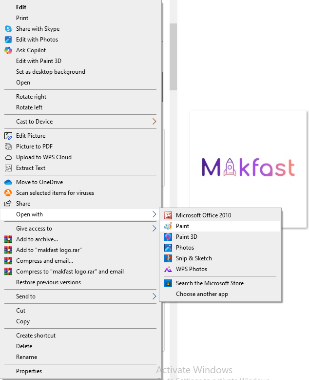 opening the JPEG file with the Paint tool (right-click -> Open with -> Paint)