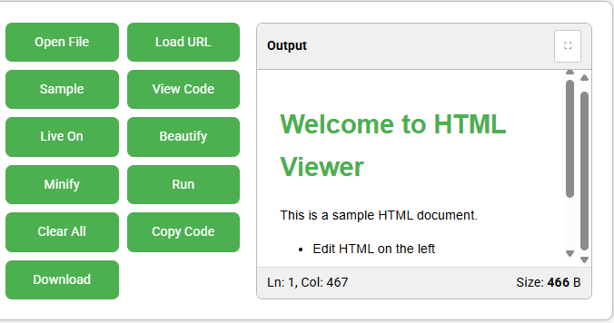 HTML Viewer output displaying formatted HTML with preview text after code execution.