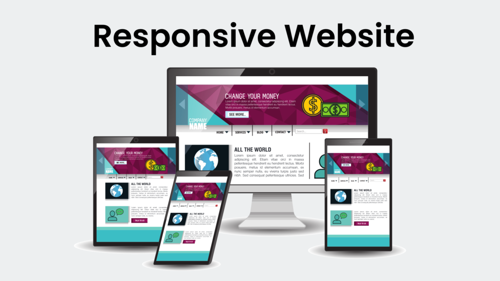Illustration of a responsive website displayed on various devices