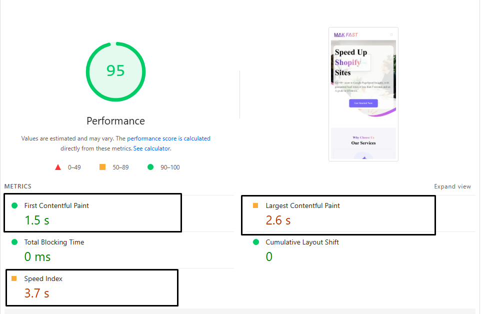 PageSpeed Insights performance report for a website