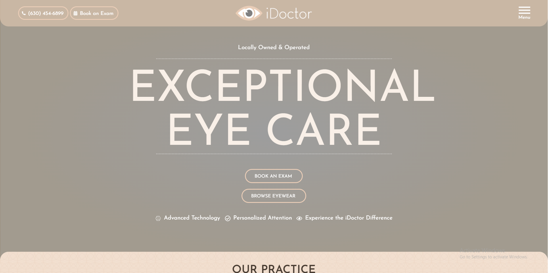 Homepage of iDoctor featuring “Exceptional Eye Care