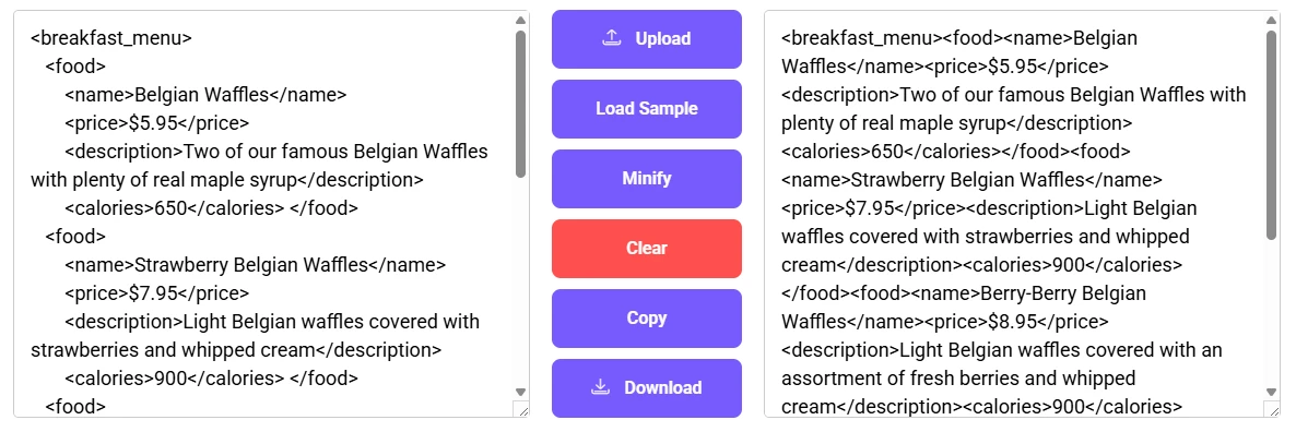 after minifying the xml file