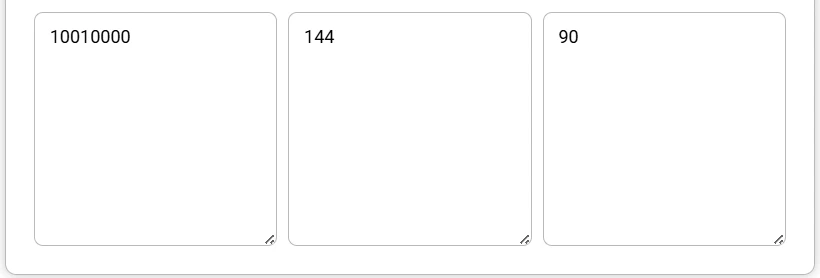 Bitwise result: binary 10010000, decimal 144, hex 90.