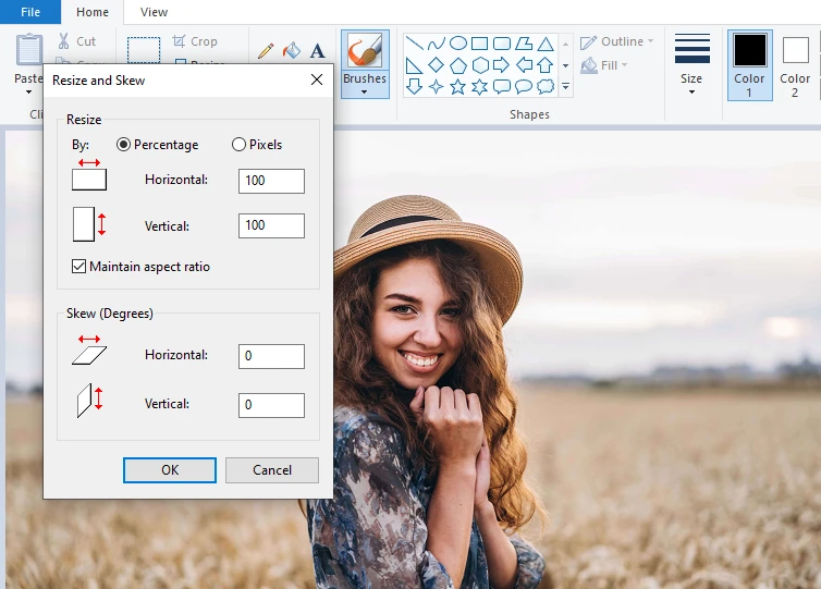 click Resize and Skew