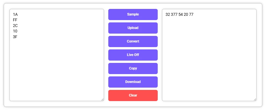 Hexa to Octal Converter showing octal output after conversion.