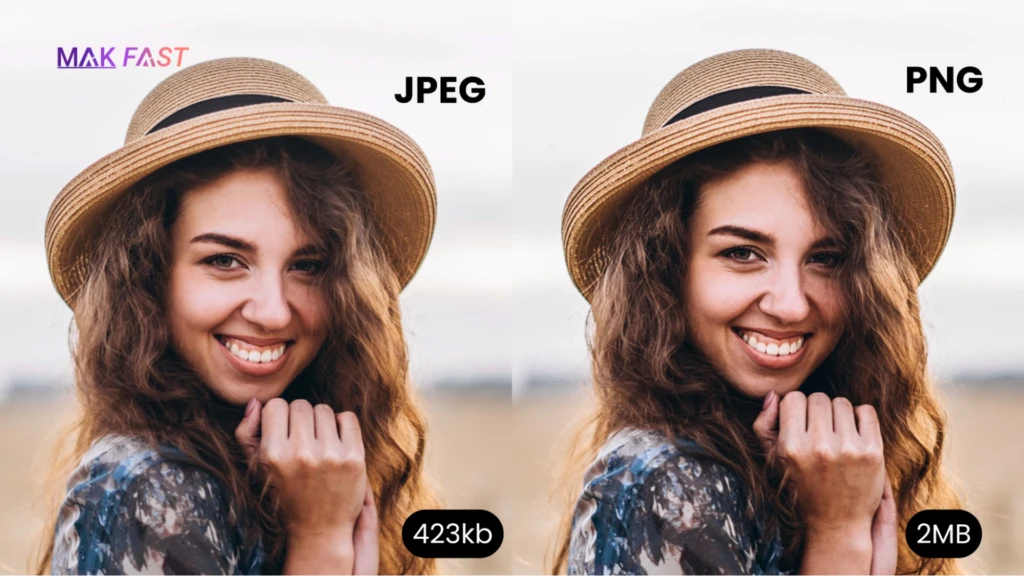 JPEG vs PNG image of showing file size and quality difference.