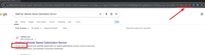 Google search result for the "MakFast: Website Speed Optimization Service" page