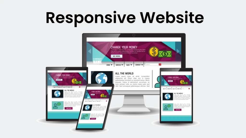 Illustration of a responsive website displayed on various devices