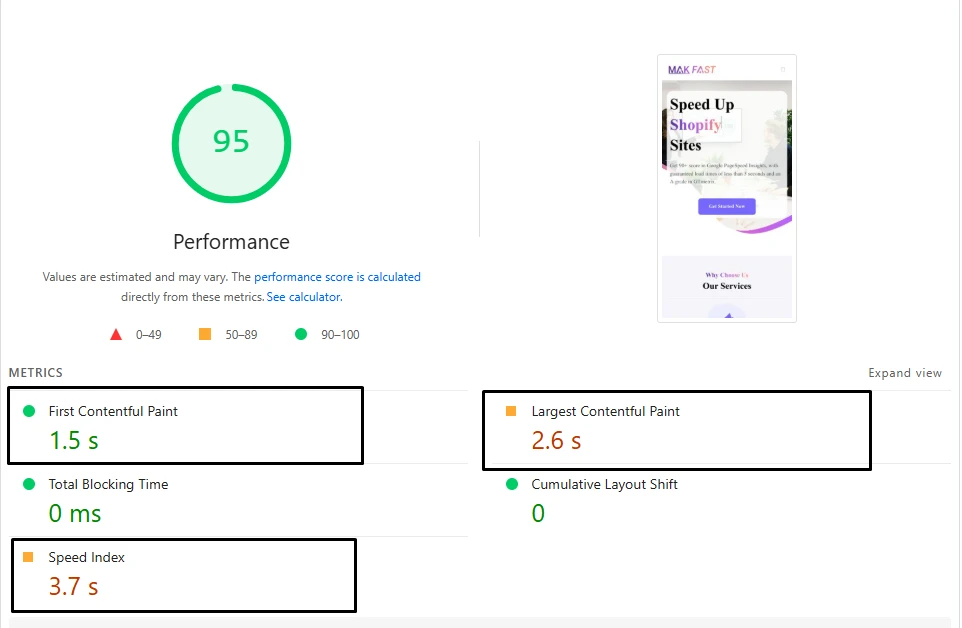 PageSpeed Insights performance report for a website