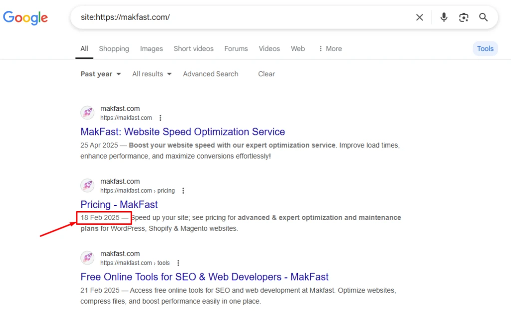 Google search results for site:makfast.com